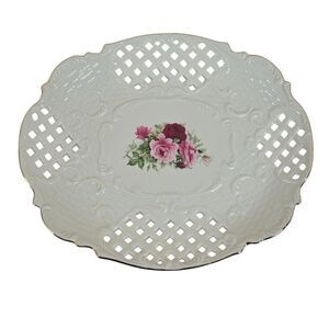 Vintage Formalities By Baum Bros Porcelain Reticulated Plate Pink Red Roses Gold